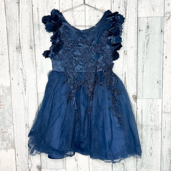 trish scully Other - Trish Scully navy satin tulle embroidered lace ruffle fit & flare dress size 4